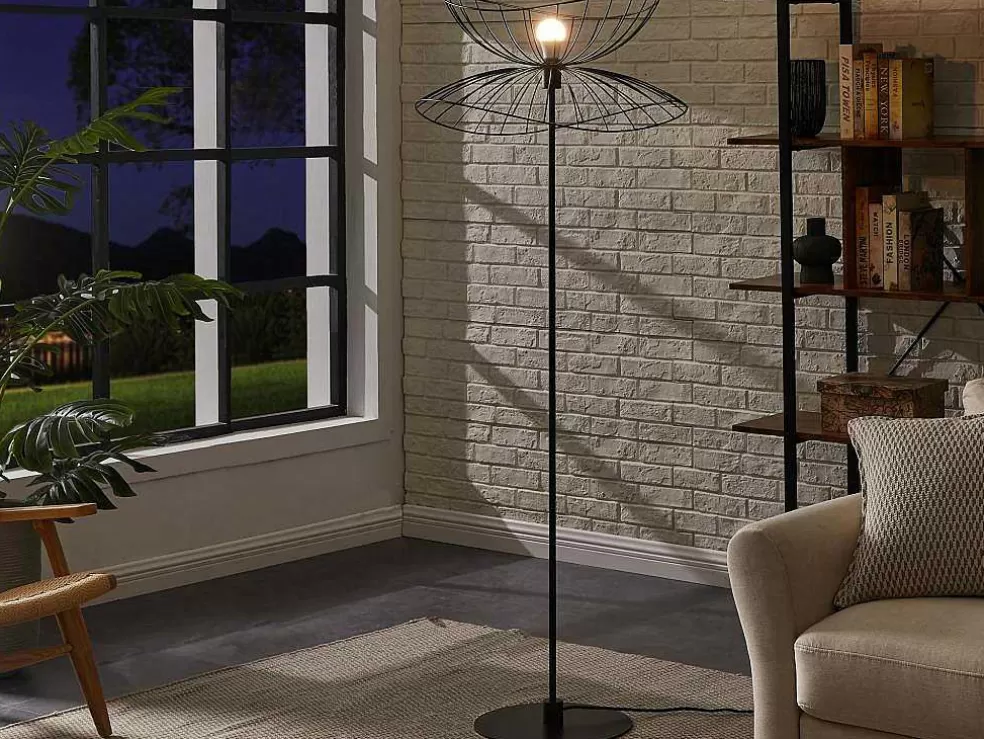 OZAIA Candeeiro De Pe Filiforme Em Metal De A.160 Cm Cor Preto - Mania* Candeeiro De Pe
