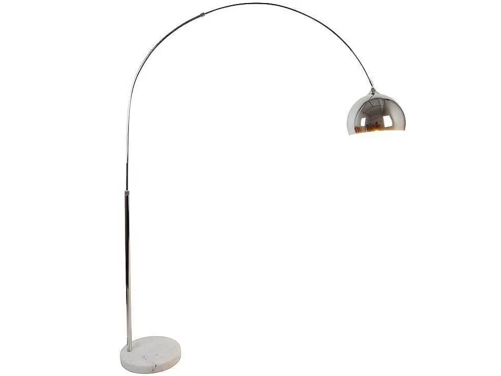 OZAIA Candeeiro De Pe Grande Em Arco Estilo Art Deco 140 X 35 X 180 Cm Em Metal E Marmore Cor Prateado - Ombrage* Candeeiro De Pe