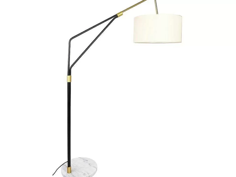 OZAIA Candeeiro De Pe Metal, Linho E Marmore C122 X A180 Cm Branco, Preto E Dourado - Masdar* Candeeiro De Pe