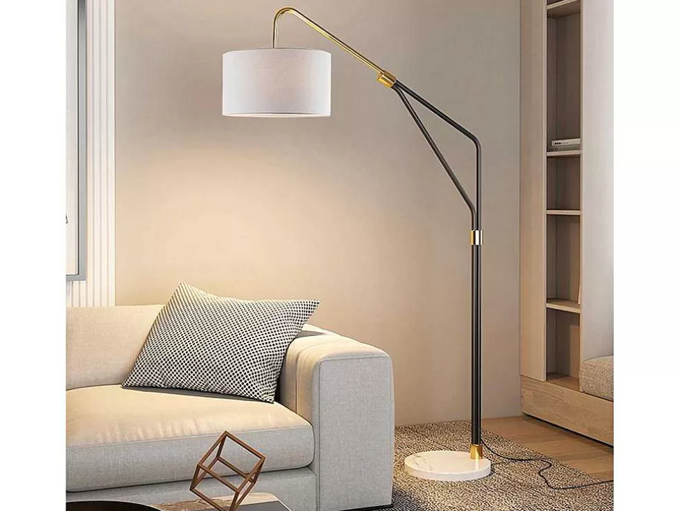 OZAIA Candeeiro De Pe Metal, Linho E Marmore C122 X A180 Cm Branco, Preto E Dourado - Masdar* Candeeiro De Pe