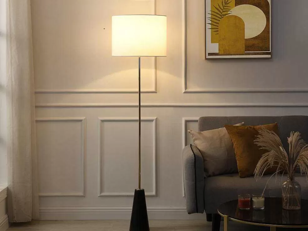 OZAIA Candeeiro De Pe Vintage Com Base Em Marmore E Abajur Em Tecido Branco De D. 40 X A.160 Cm - Merple* Candeeiro De Pe