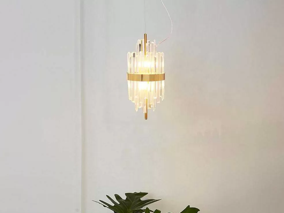 OZAIA Candeeiro De Teto Aco Inoxidavel E Vidro D25 Cm Dourado E Transparente - Langley* Lustre