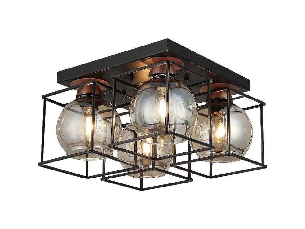 EPIKASA Candeeiro De Teto Ancona, Preto, Cobre, 37 X 37 X 22 Cm, * Luz De Teto