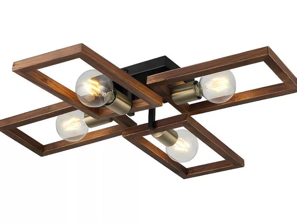EPIKASA Candeeiro De Teto Como, Dourado, Preto, Madeira, 70 X 66 X 12 Cm, * Luz De Teto