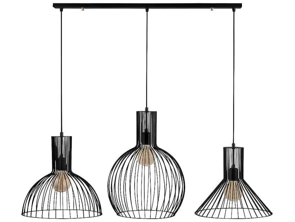 Vente-unique Candeeiro De Teto De Altura Regulavel Em Metal Com 3 Candeeiros Suspensos De C.145 X A. 70/124 Cm - Fellini* Candeeiro Suspenso