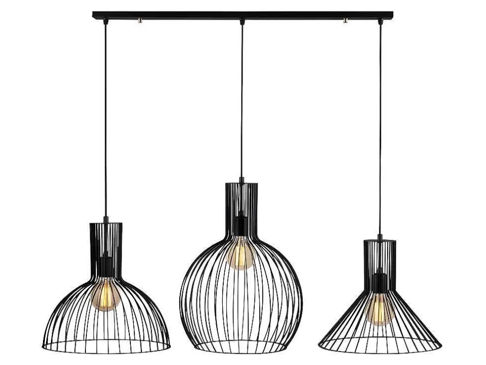 Vente-unique Candeeiro De Teto De Altura Regulavel Em Metal Com 3 Candeeiros Suspensos De C.145 X A. 70/124 Cm - Fellini* Candeeiro Suspenso