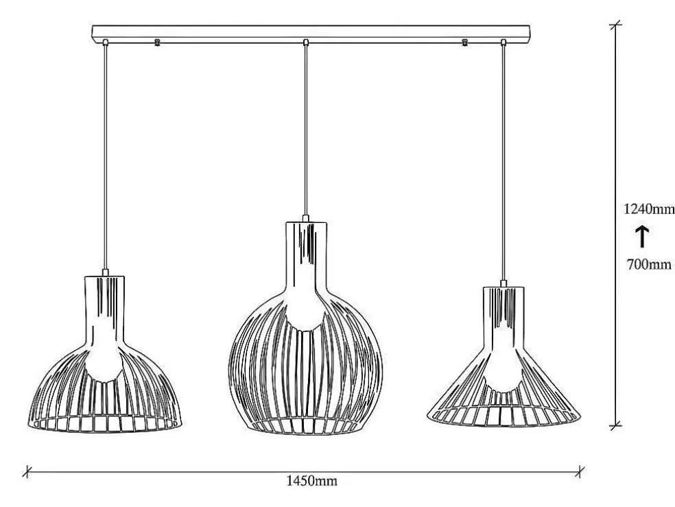 Vente-unique Candeeiro De Teto De Altura Regulavel Em Metal Com 3 Candeeiros Suspensos De C.145 X A. 70/124 Cm - Fellini* Candeeiro Suspenso