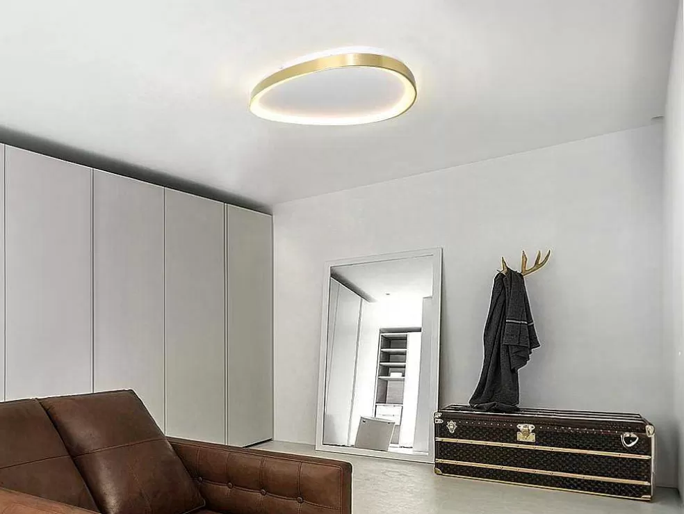 OZAIA Candeeiro De Teto Design Com Leds De Intensidade Variavel Aluminio E Metal L65 Dourado - Granby* Luz De Teto