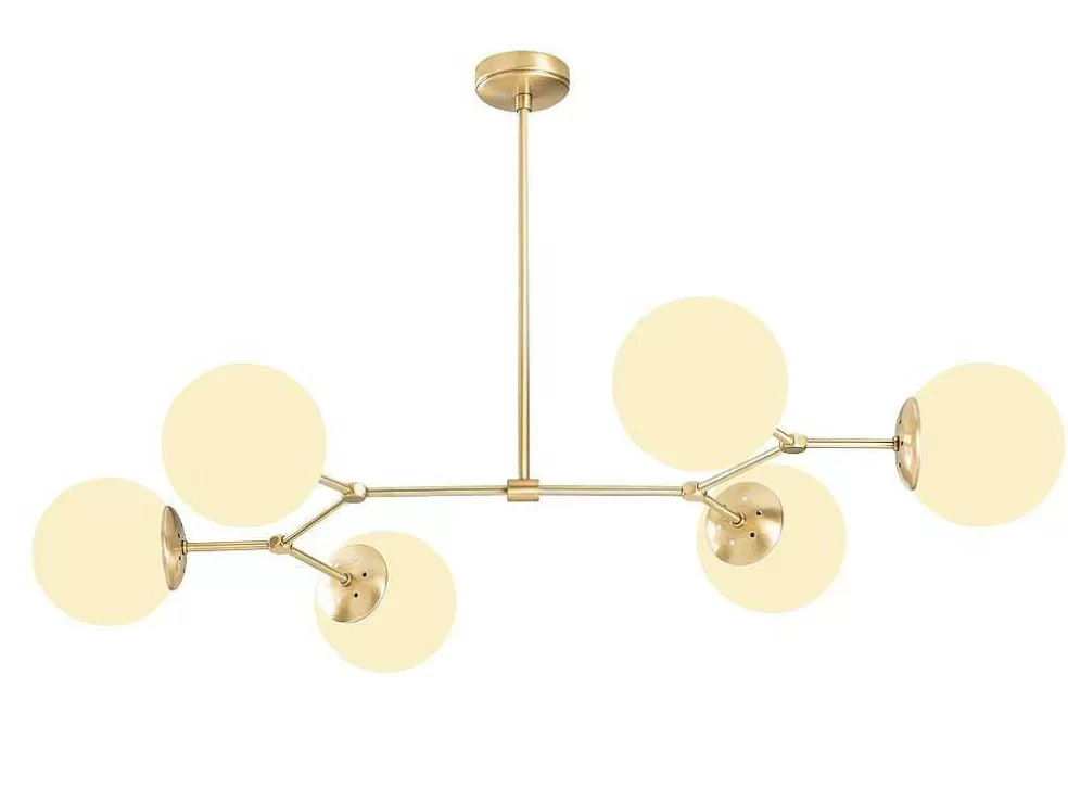 OZAIA Candeeiro De Teto Em Metal 6 Globos De C. 100 X A. 52 Cm Cor Dourado E Branco - Damar* Candeeiro Suspenso
