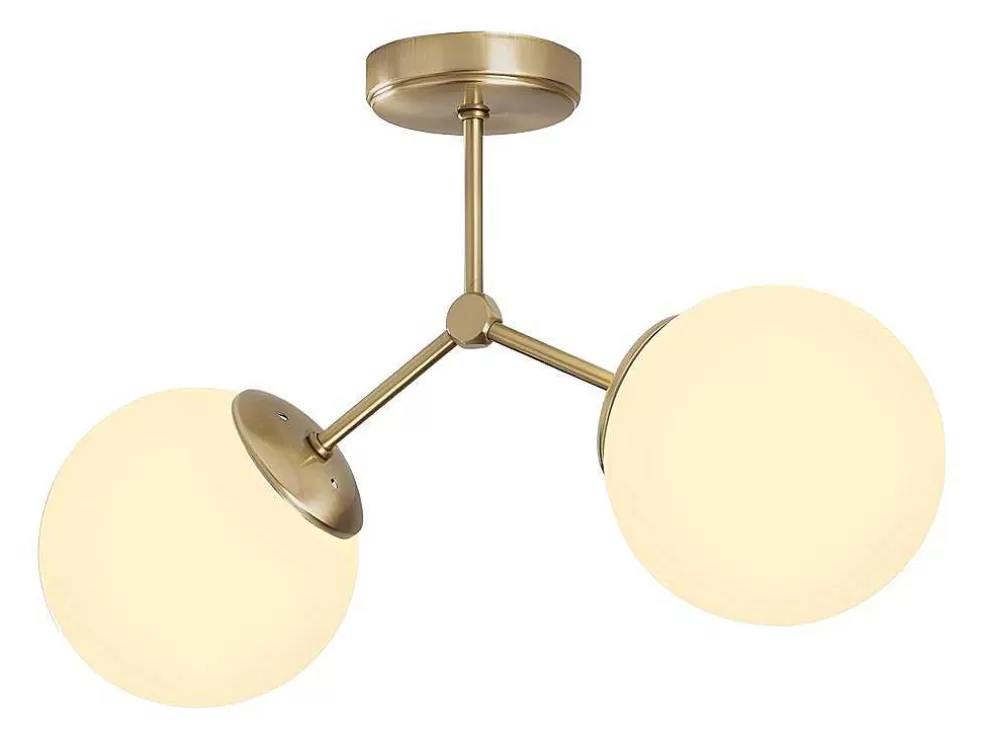 OZAIA Candeeiro De Teto Em Metal 2 Globos De C. 44 X A. 28 Cm Cor Dourado E Branco - Damar* Luz De Teto