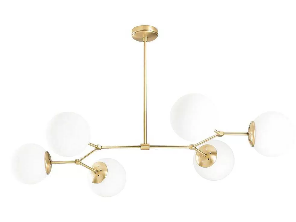 OZAIA Candeeiro De Teto Em Metal 6 Globos De C. 100 X A. 52 Cm Cor Dourado E Branco - Damar* Candeeiro Suspenso