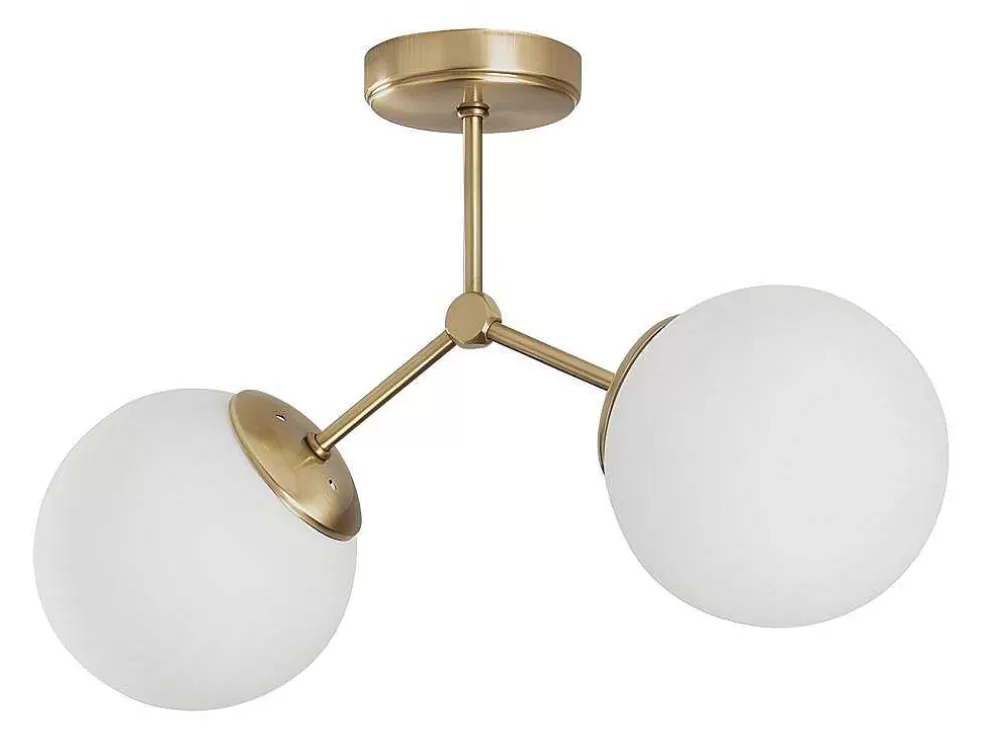 OZAIA Candeeiro De Teto Em Metal 2 Globos De C. 44 X A. 28 Cm Cor Dourado E Branco - Damar* Luz De Teto