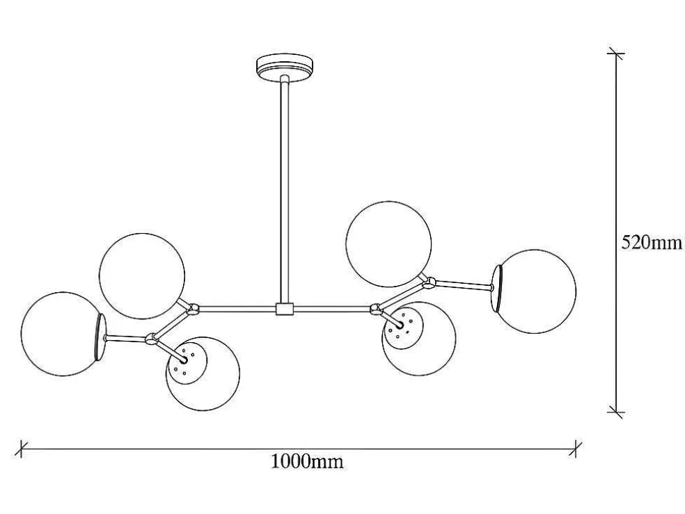 OZAIA Candeeiro De Teto Em Metal 6 Globos De C. 100 X A. 52 Cm Cor Dourado E Branco - Damar* Candeeiro Suspenso