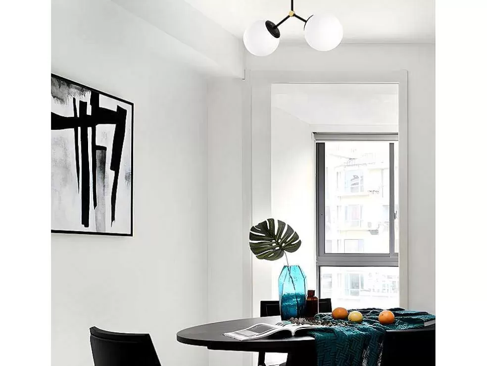 OZAIA Candeeiro De Teto Em Metal 2 Globos De C. 44 X A. 28 Cm Cor Preto E Branco - Damar* Luz De Teto