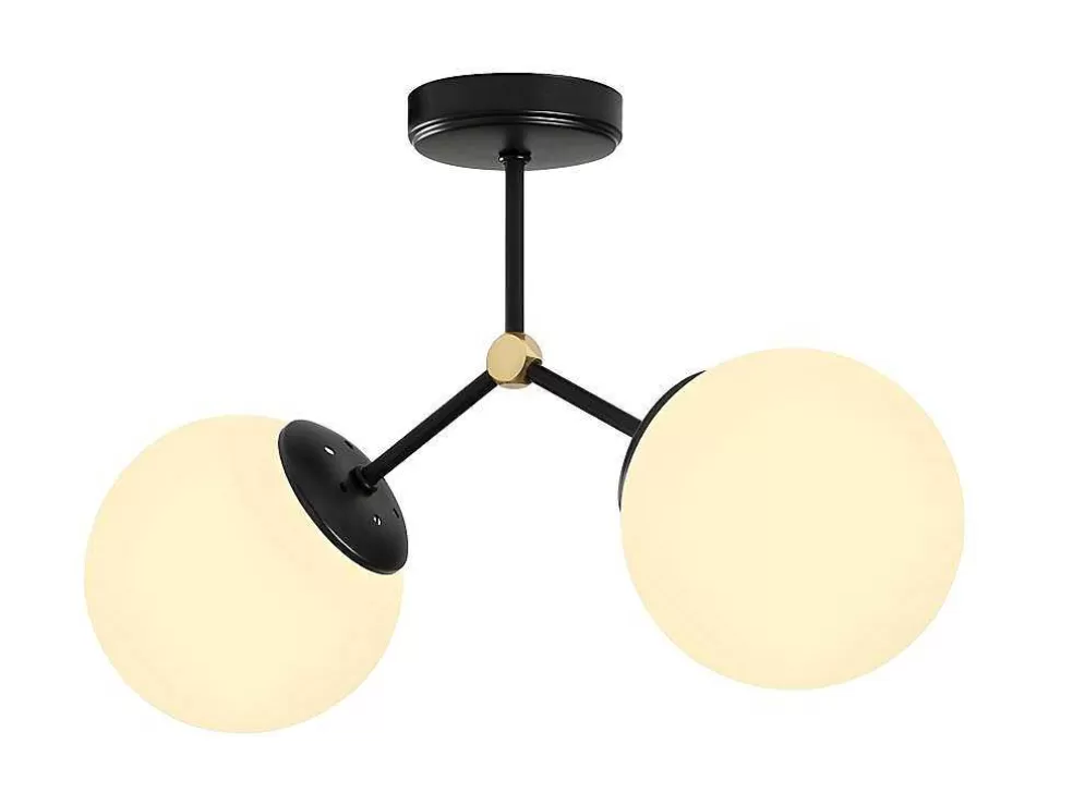 OZAIA Candeeiro De Teto Em Metal 2 Globos De C. 44 X A. 28 Cm Cor Preto E Branco - Damar* Luz De Teto