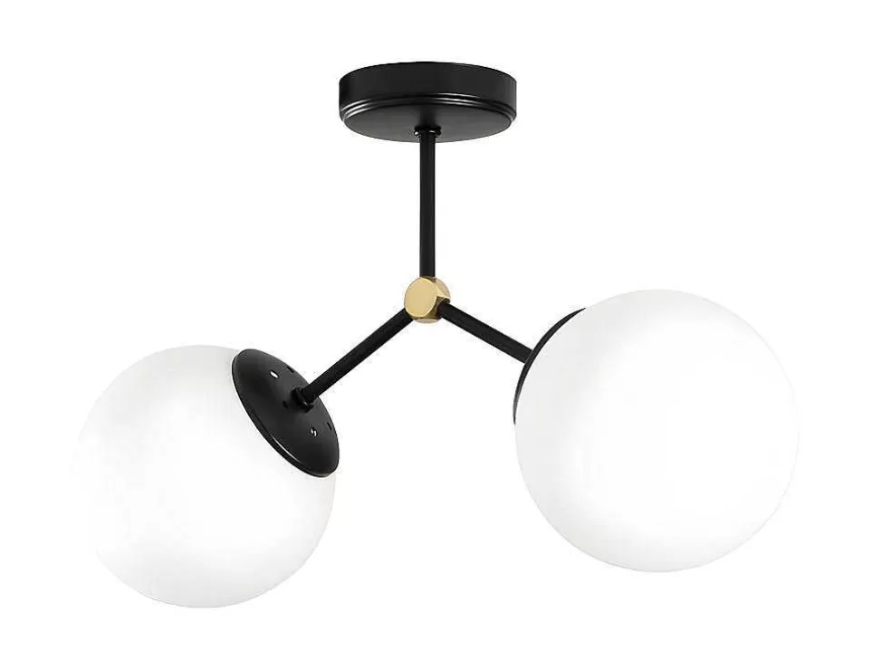 OZAIA Candeeiro De Teto Em Metal 2 Globos De C. 44 X A. 28 Cm Cor Preto E Branco - Damar* Luz De Teto