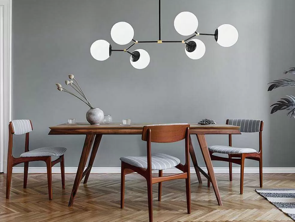 OZAIA Candeeiro De Teto Em Metal 6 Globos De C. 100 X A. 52 Cm Cor Preto E Branco - Damar* Candeeiro Suspenso