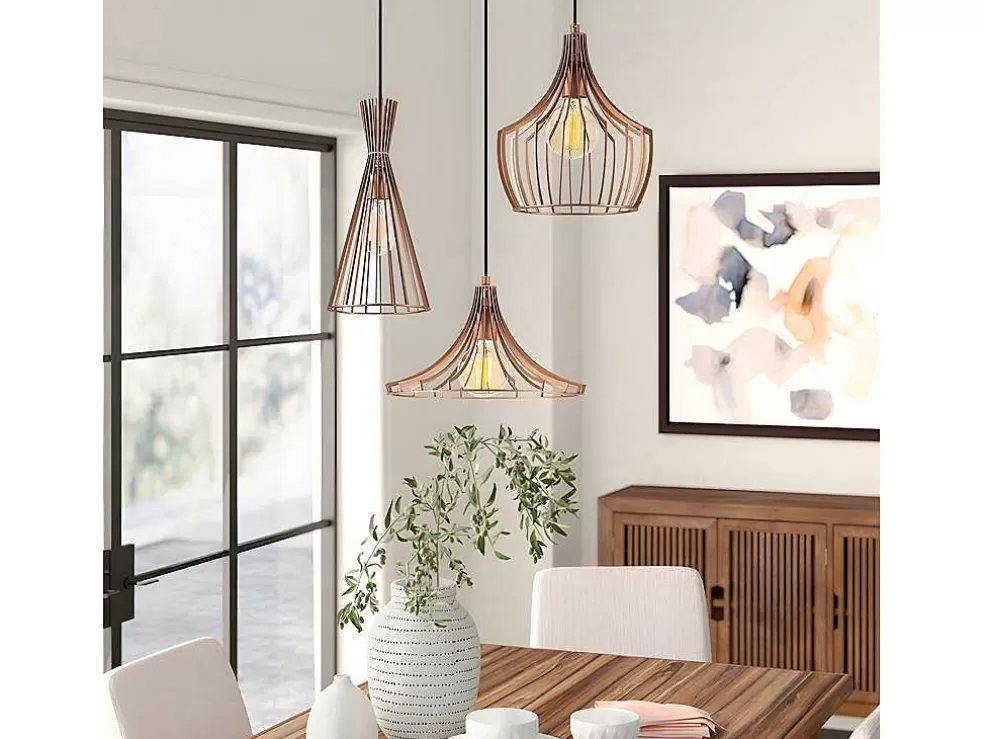 OZAIA Candeeiro De Teto Em Metal Com 3 Abajures De C. 55 X A. 113 Cm Cor Acobreado - Mezopotamya* Candeeiro Suspenso