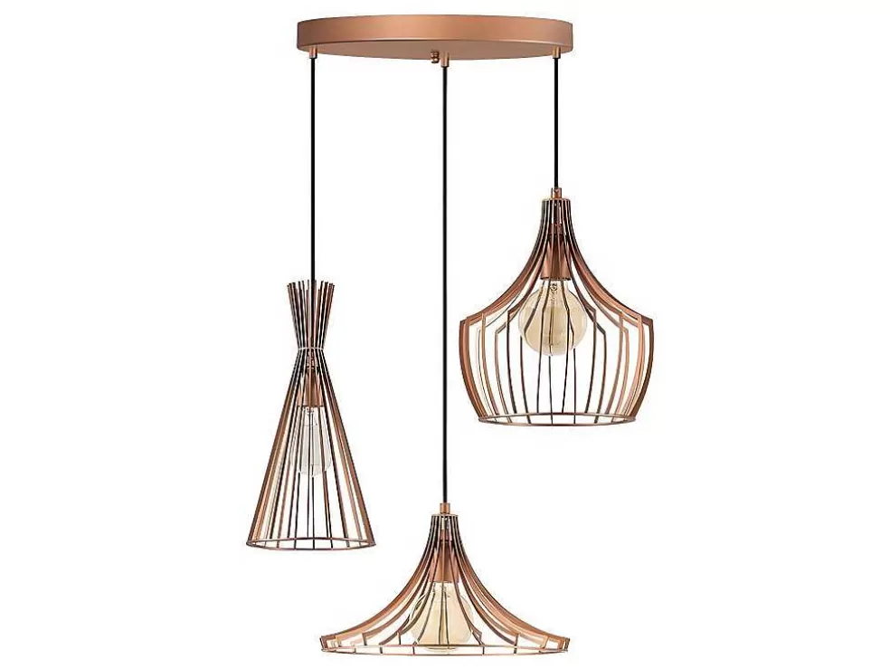 OZAIA Candeeiro De Teto Em Metal Com 3 Abajures De C. 55 X A. 113 Cm Cor Acobreado - Mezopotamya* Candeeiro Suspenso