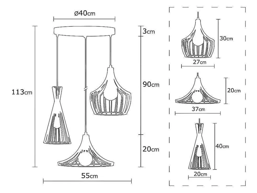 OZAIA Candeeiro De Teto Em Metal Com 3 Abajures De C. 55 X A. 113 Cm Cor Acobreado - Mezopotamya* Candeeiro Suspenso