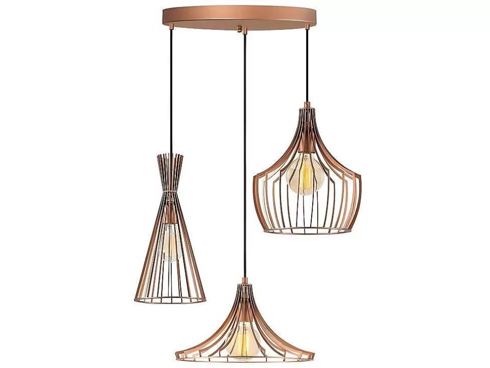 OZAIA Candeeiro De Teto Em Metal Com 3 Abajures De C. 55 X A. 113 Cm Cor Acobreado - Mezopotamya* Candeeiro Suspenso