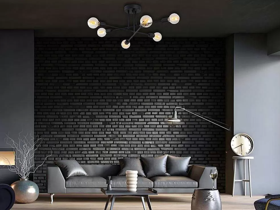 OZAIA Candeeiro De Teto Em Metal Com 3 Bracos De C. 64 Cm X A. 30 Cm Cor Preto - Flowera* Luz De Teto