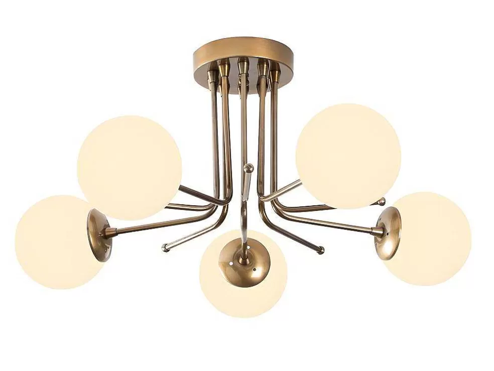 OZAIA Candeeiro De Teto Em Metal Com 5 Globos De D. 80 X A. 34 Cm Cor Branco E Dourado - Daisy* Luz De Teto