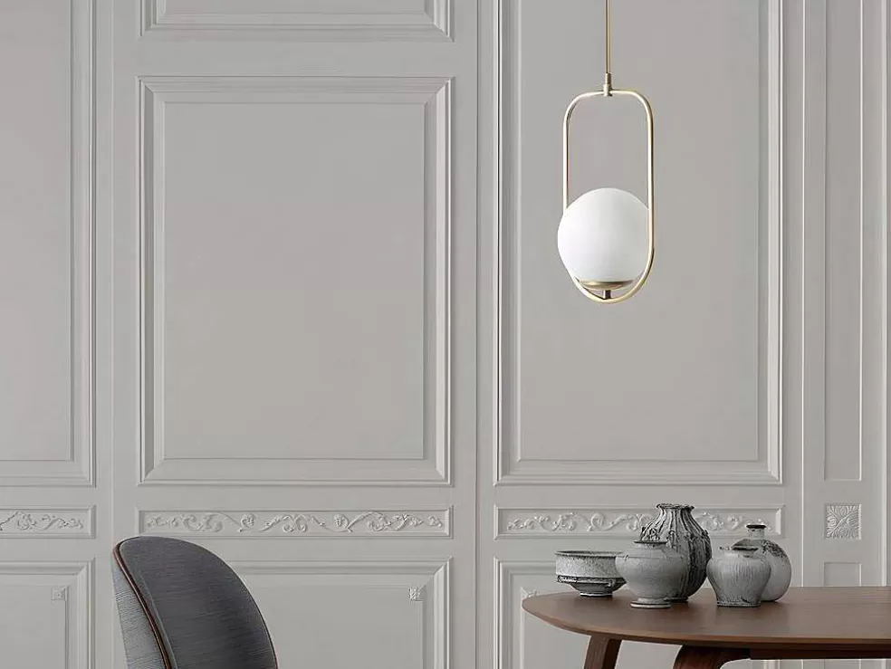 OZAIA Candeeiro De Teto Em Metal Com Globo De D. 18 X A. 70 Cm Cor Branco E Cobre - Kohann* Candeeiro Suspenso
