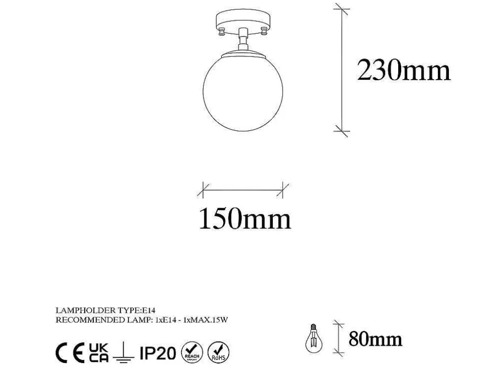 OZAIA Candeeiro De Teto Em Metal Com Globo De D. 15 X A. 23 Cm Estilo Vintage - Barlati* Luz De Teto