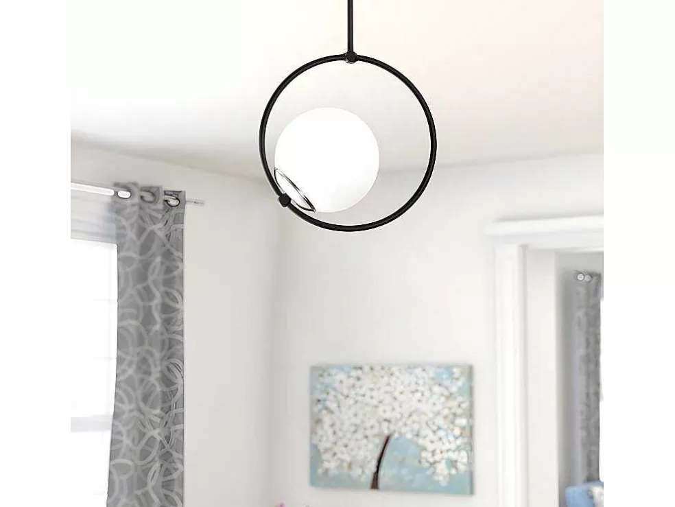 OZAIA Candeeiro De Teto Em Metal Com Globo Em Vidro De A. 39 Cm Cor Preto E Branco - Dulonay* Luz De Teto