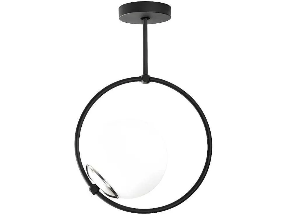 OZAIA Candeeiro De Teto Em Metal Com Globo Em Vidro De A. 39 Cm Cor Preto E Branco - Dulonay* Luz De Teto