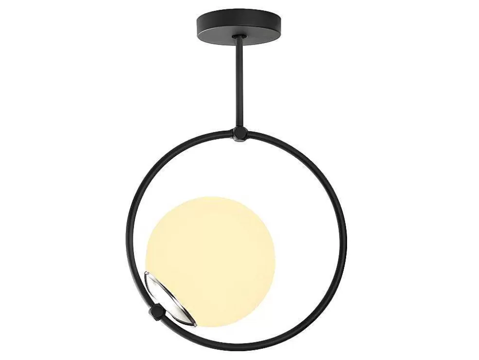 OZAIA Candeeiro De Teto Em Metal Com Globo Em Vidro De A. 39 Cm Cor Preto E Branco - Dulonay* Luz De Teto