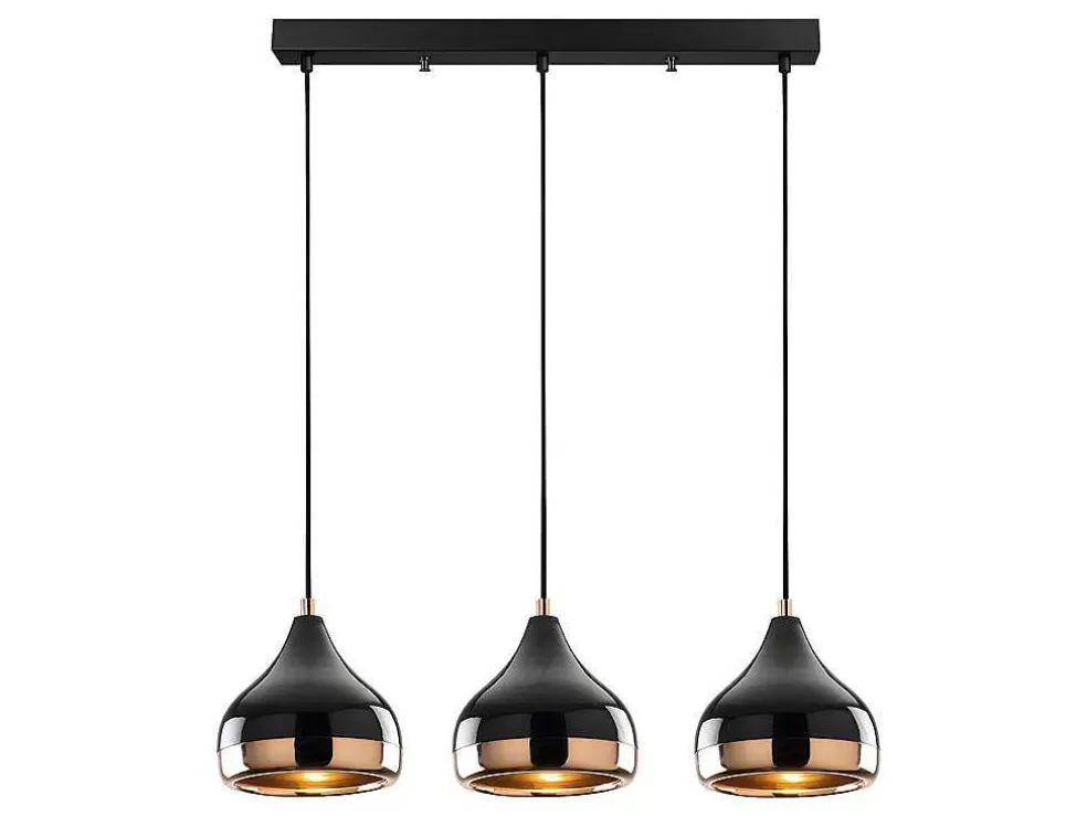 OZAIA Candeeiro De Teto Em Metal De Altura Regulavel Com 3 Abajures De C. 67 X A. 25/111 Cm Cor Preto E Acobreado - Yildo* Candeeiro Suspenso