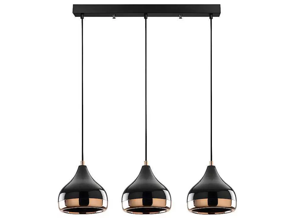 OZAIA Candeeiro De Teto Em Metal De Altura Regulavel Com 3 Abajures De C. 67 X A. 25/111 Cm Cor Preto E Acobreado - Yildo* Candeeiro Suspenso