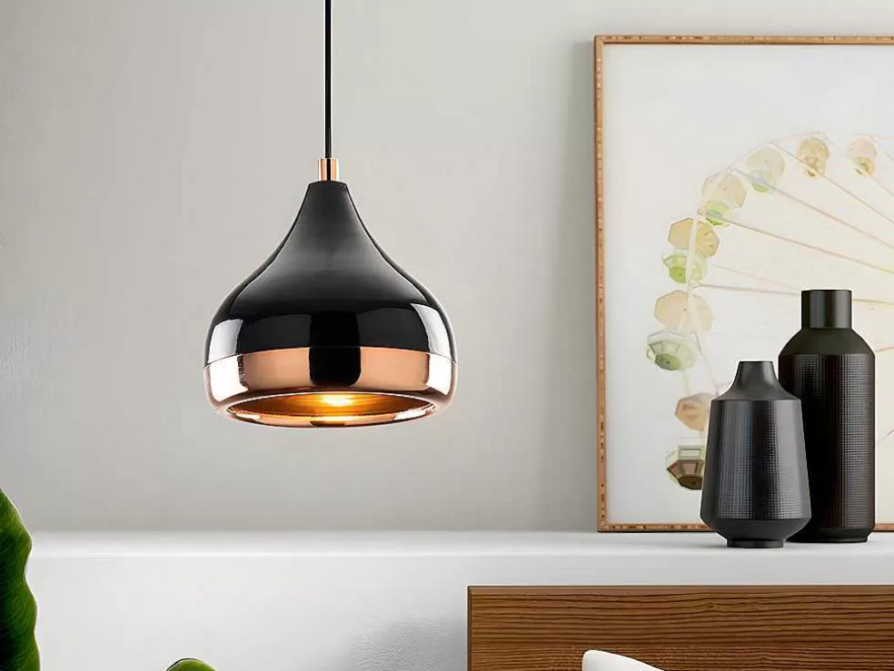 OZAIA Candeeiro De Teto Em Metal De Altura Regulavel De D. 17 X A. 25/112 Cm Cor Preto E Acobreado - Yildo* Candeeiro Suspenso