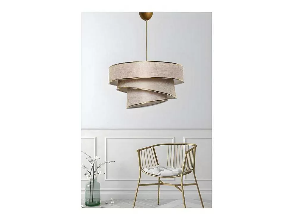OZAIA Candeeiro De Teto Em Tecido E Metal De D. 40 X A. 72 Cm Cor Taupe E Dourado - Tairon* Candeeiro Suspenso