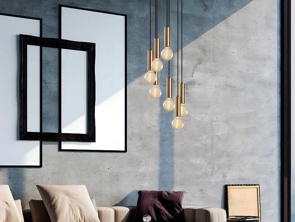 OZAIA Candeeiro De Teto Estilo Vintage De Altura Regulavel Em Metal De A. 40-136 Cm Cor Dourado - Josette* Candeeiro Suspenso
