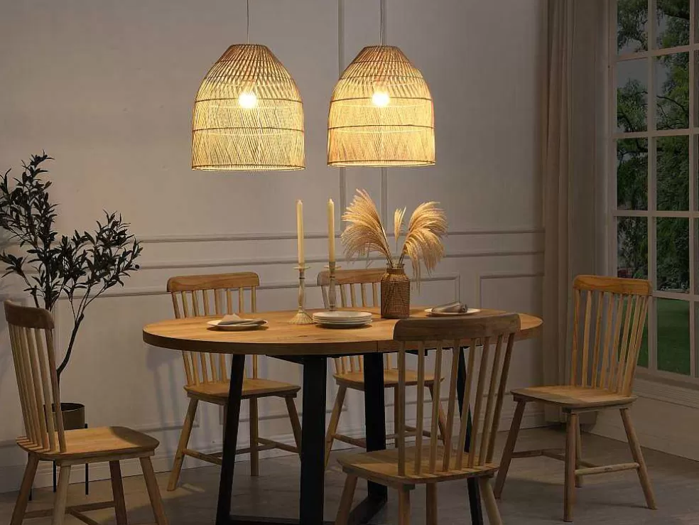 OZAIA Candeeiro De Teto Etnico Em Metal E Rotim Cor Natural De D.40 X A. 120 Cm - Parnaiba* Candeeiro Suspenso