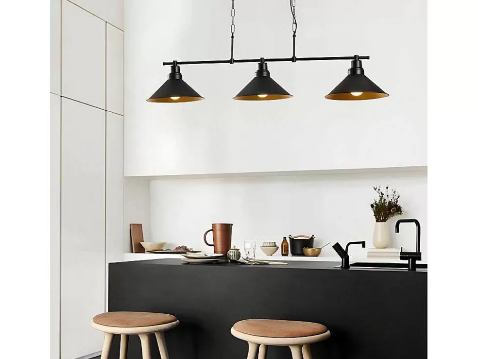 Vente-unique Candeeiro De Teto Industrial Em Metal Com 3 Abajures De C. 108 X A. 55 Cm Cor Preto - Sivani* Candeeiro Suspenso