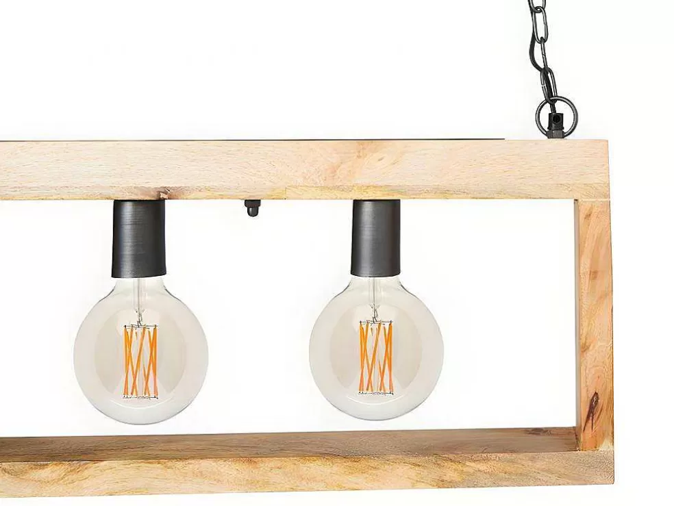 OZAIA Candeeiro De Teto Industrial Estrutura Retangular Em Madeira Madeira E Metal - 4 Lampadas - A. 31 X C.100 Cm - Natural E Preto - Olius* Candeeiro Suspenso