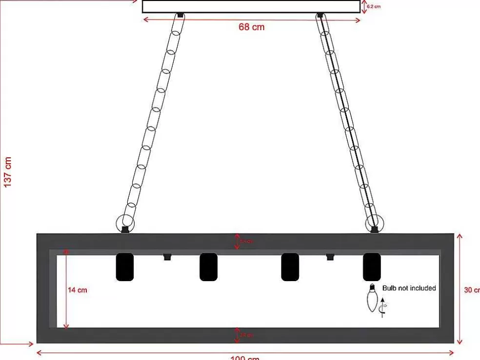 OZAIA Candeeiro De Teto Industrial Estrutura Retangular Em Madeira Madeira E Metal - 4 Lampadas - A. 31 X C.100 Cm - Natural E Preto - Olius* Candeeiro Suspenso