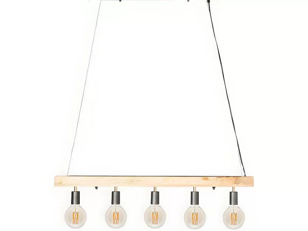 Vente-unique Candeeiro De Teto Viga De Madeira 5 Lampadas Estilo Industrial Madeira E Metal - A. 17,5 X C.100 Cm - Natural E Preto - Julbo* Candeeiro Suspenso