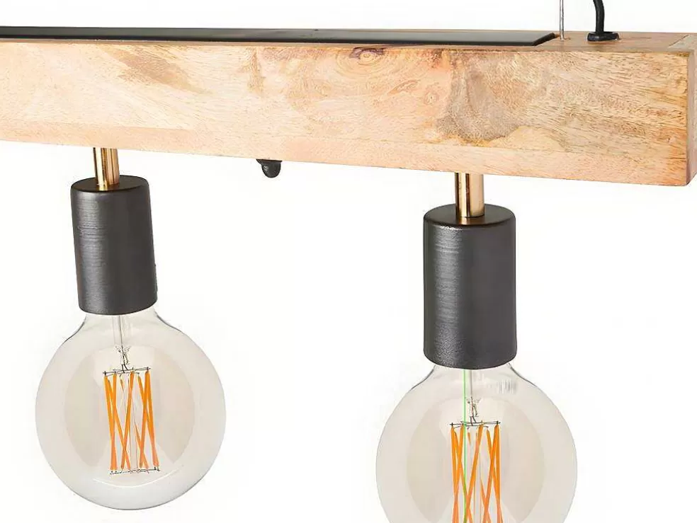 Vente-unique Candeeiro De Teto Viga De Madeira 5 Lampadas Estilo Industrial Madeira E Metal - A. 17,5 X C.100 Cm - Natural E Preto - Julbo* Candeeiro Suspenso