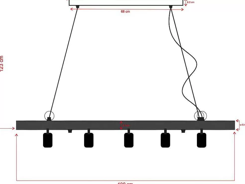 Vente-unique Candeeiro De Teto Viga De Madeira 5 Lampadas Estilo Industrial Madeira E Metal - A. 17,5 X C.100 Cm - Natural E Preto - Julbo* Candeeiro Suspenso