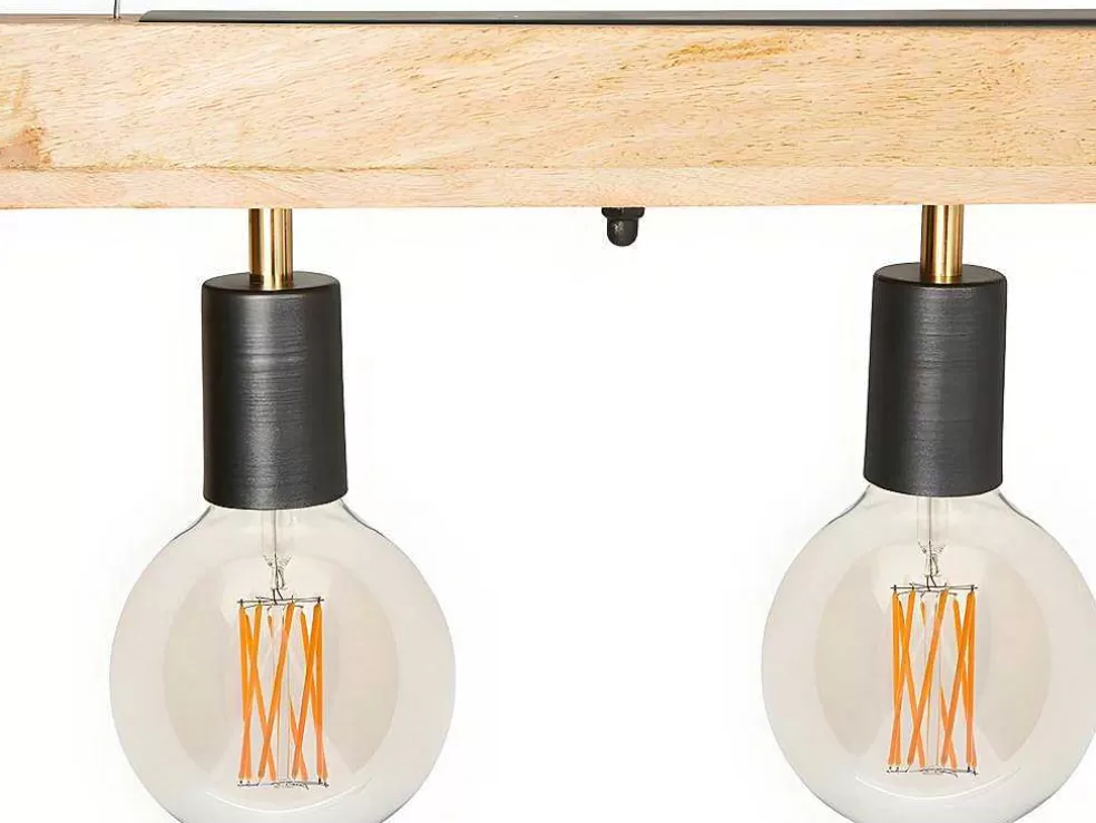 Vente-unique Candeeiro De Teto Viga De Madeira 5 Lampadas Estilo Industrial Madeira E Metal - A. 17,5 X C.100 Cm - Natural E Preto - Julbo* Candeeiro Suspenso
