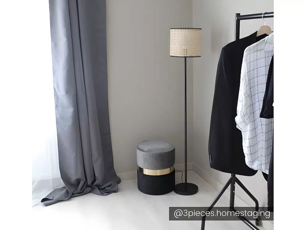 OZAIA Candeeiro Entrelacado Estilo Etnico Neirobi - Ferro E Vime - A.145 Cm - Preto E Natural* Candeeiro De Pe