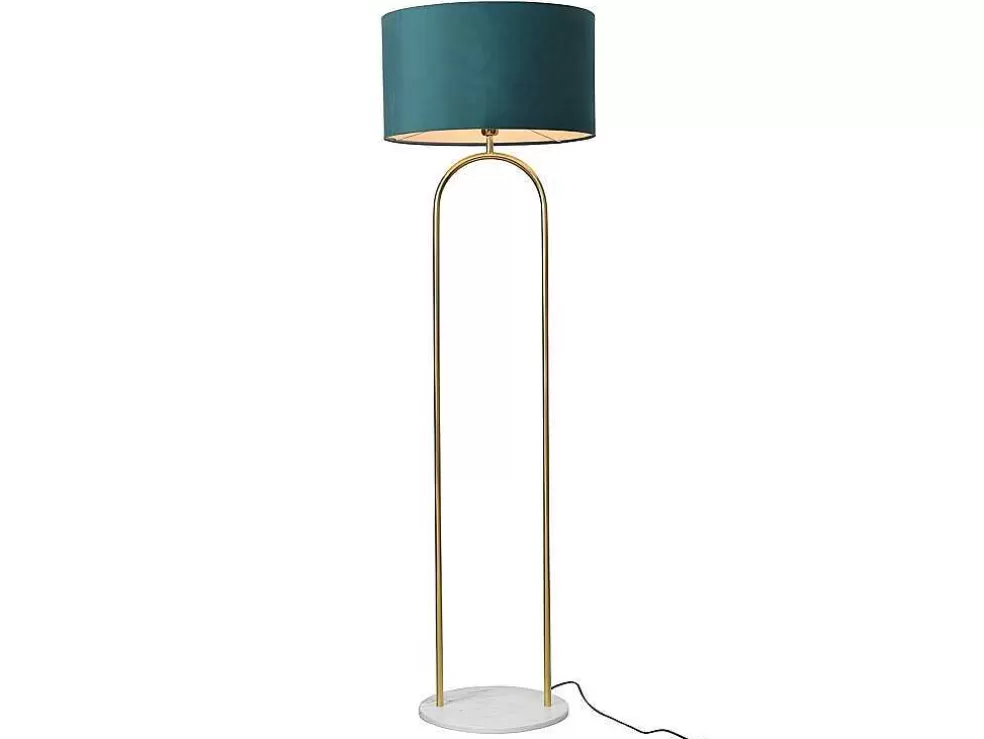 OZAIA Candeeiro Estilo Art Deco Em Latao, Marmore E Veludo De A.156 X D.45 Cm Cor Azul - Nour* Candeeiro De Pe