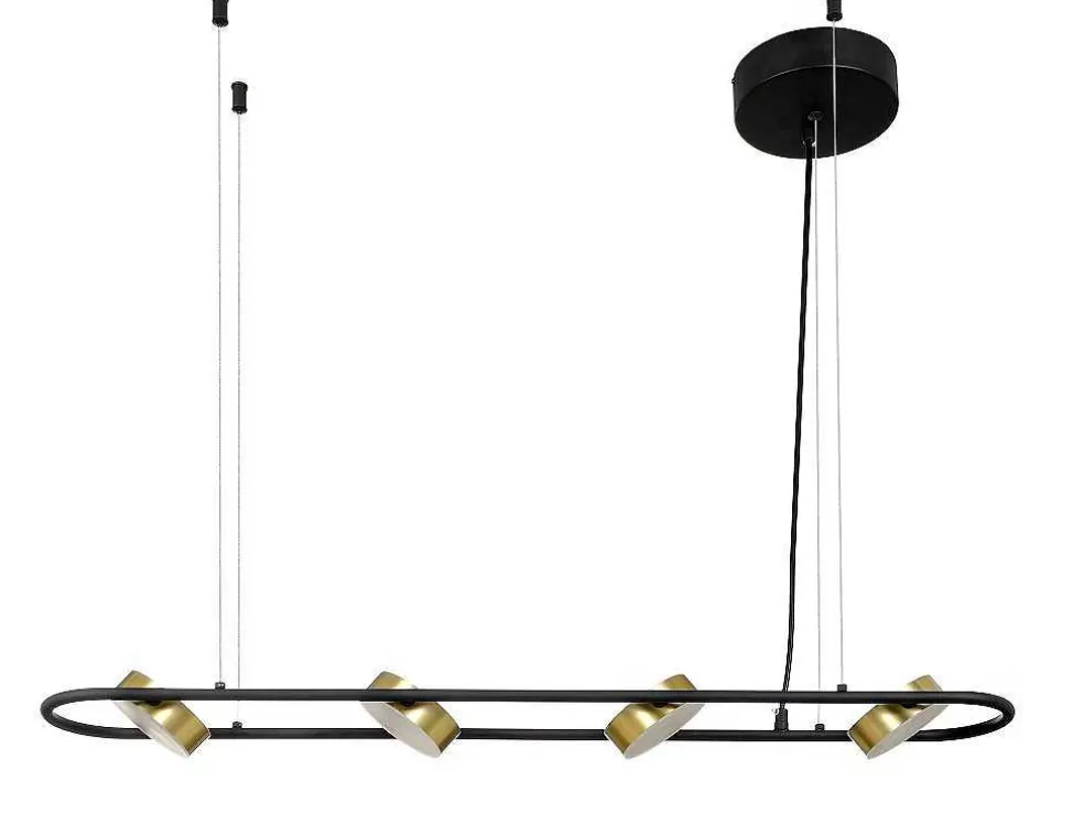 OZAIA Candeeiro Suspenso Com Leds Metal E Aluminio, 4 Focos, L85 Cm Preto E Dourado - Grimbsy* Candeeiro Suspenso