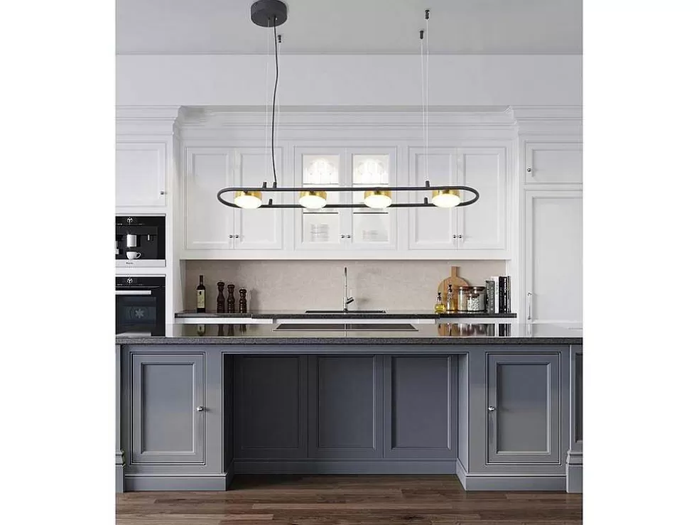 OZAIA Candeeiro Suspenso Com Leds Metal E Aluminio, 4 Focos, L85 Cm Preto E Dourado - Grimbsy* Candeeiro Suspenso