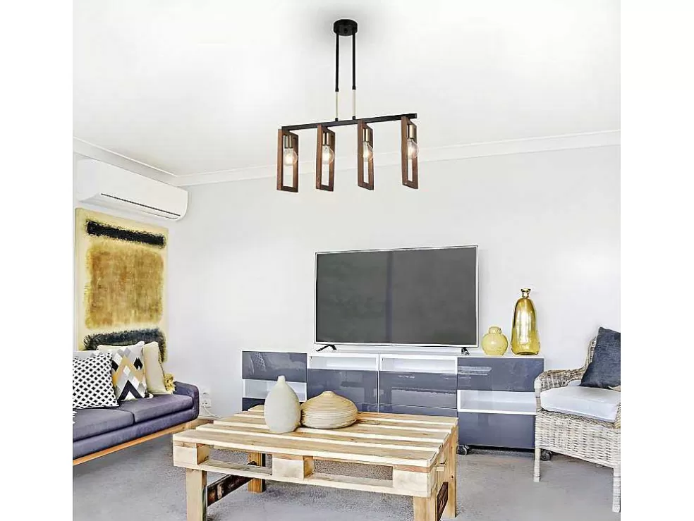 EPIKASA Candeeiro Suspenso Como, Dourado, Preto, Madeira, 67 X 17 X 91 Cm, * Candeeiro Suspenso